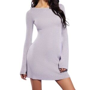 Forever 21 Glitter Knit Sleeve Mini Dress In Color Dusty Lavender/Silver Large